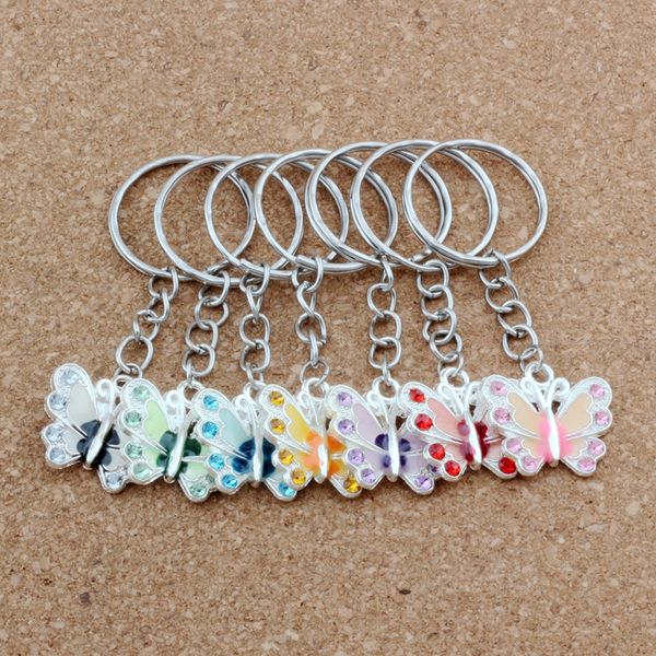 

mic 70pcs mix color fashion diy material accessories set auger drip oil alloy butterfly belt chains key ring keychain lanyard, Silver