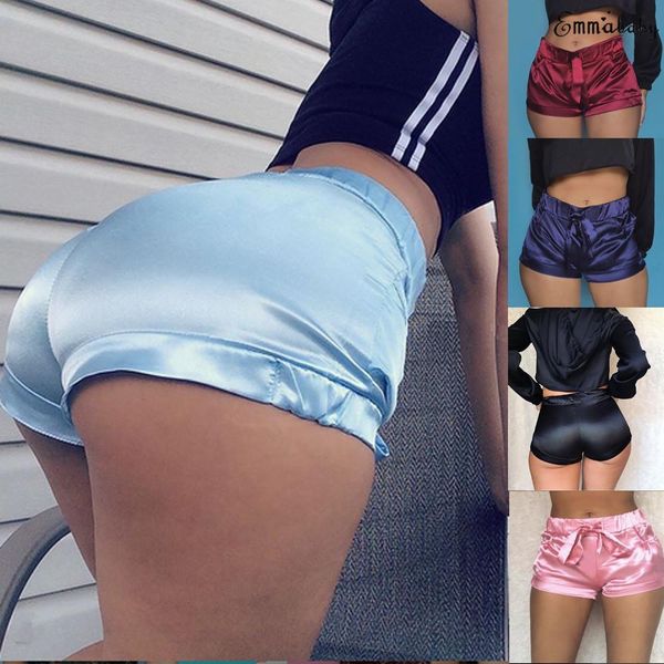 

silk satin high waist shorts women bodycon flannel short pants pantalones mujer fitness sleep wear, White;black