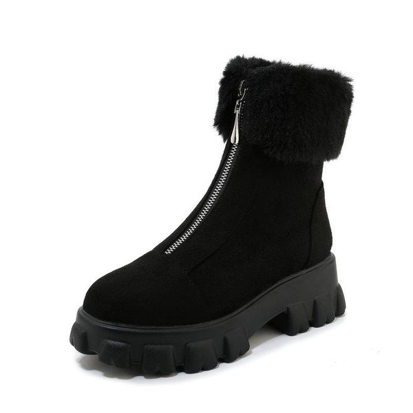 

winter flock leather keep warm women boots ankle snow boots comfortable thick high heels shoes big size 34-43, Black