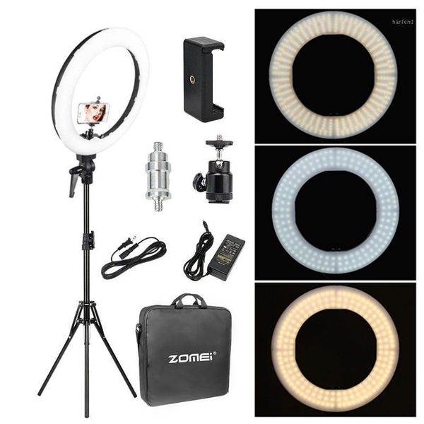 

flash heads zomei 18'' dimmable pographic lighting studio video led ring light 3200-5600k for smart phone makeup live youtube port