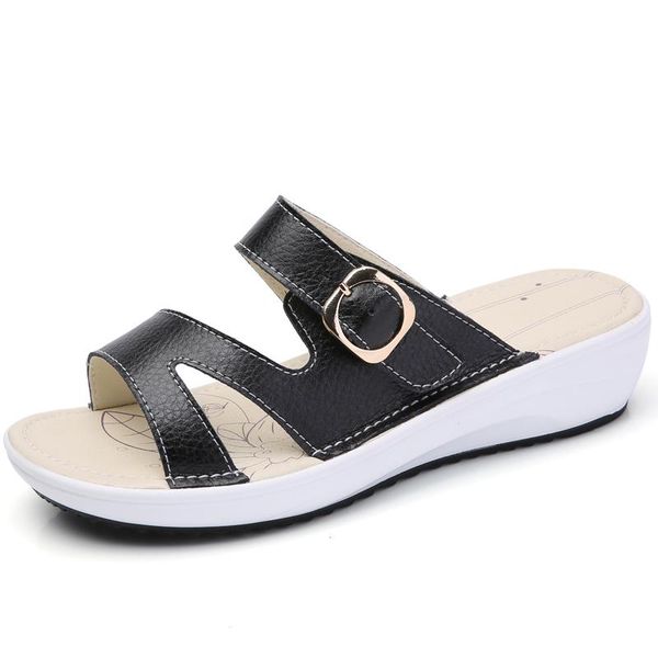 

genuine leather women's summer gladiator beach sandals shoes casual female platform sandals ladies flip flops slippers shoes, Black