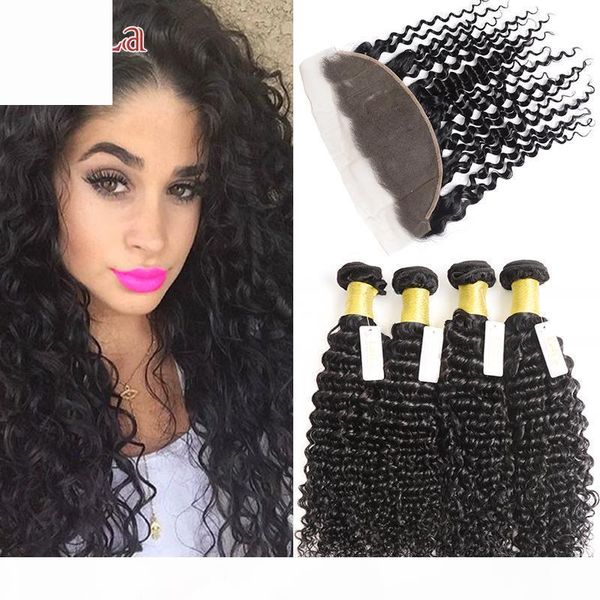 

peruvian 4 bundles with ear to ear 13 x 4 lace frontal deep wave 100% unprocessed human hair wefts with frontal closure deep wave, Black;brown