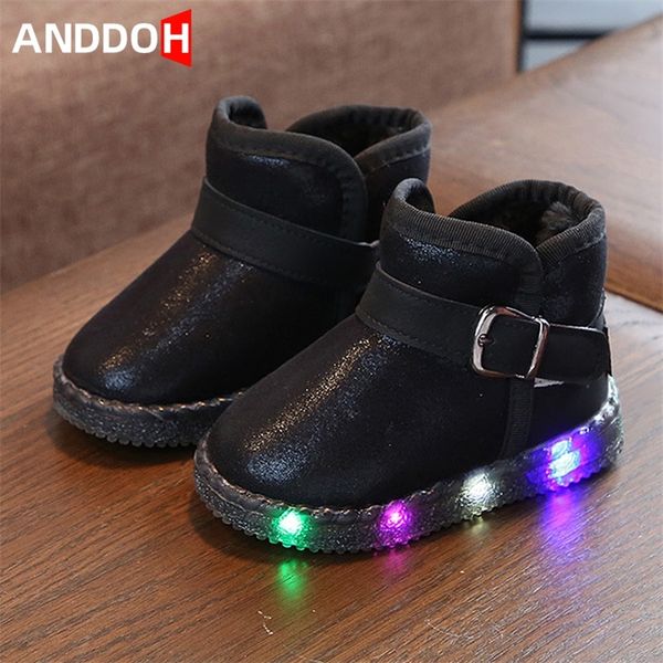 

size 21-30 baby glowing snow boots girls lights casual shoes children sneakers for keep warm boys wear-resistant luminous shoes lj201202, Black;red