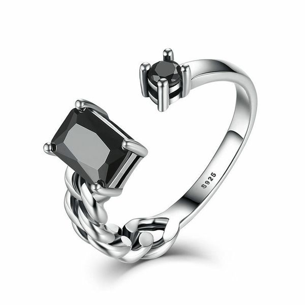 

vintage 925 sterling silver black cz adjustable open cuff ring jewelry gift