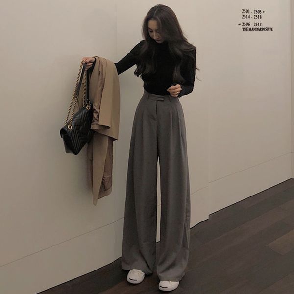 

mazefeng 2019 spring autumn female solid wide leg pants women full length pants ladies simple casual straight pants 1017, Black;white