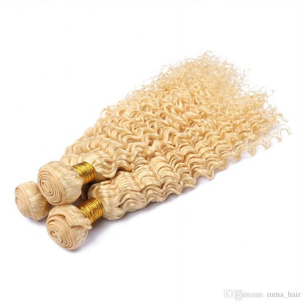 

new arrive blonde human hair bundles #613 platinum blonde deep wave curly hair extension brazilian virgin unprocess hair weaves 3pcs lot, Black;brown