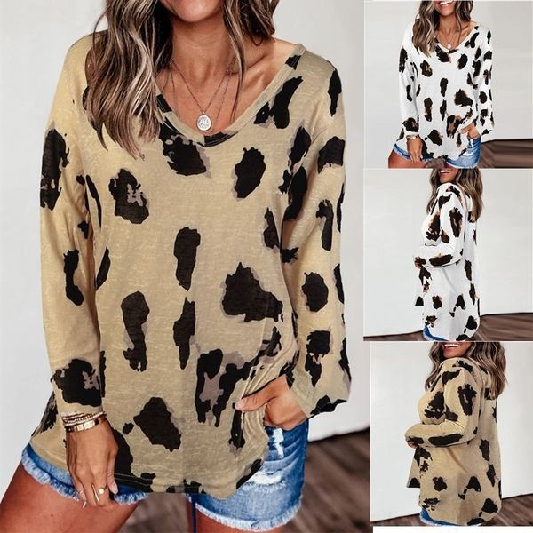 

btnmc versatile leopard print and sleeve large loose long new for women t-shirt t-shirt2ijma, White
