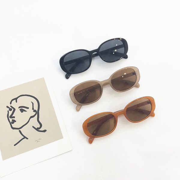 

korean version ins tiktok, and sunglasses, 2020 tide, new red net, oval, tea, small face, sunglasses, White;black