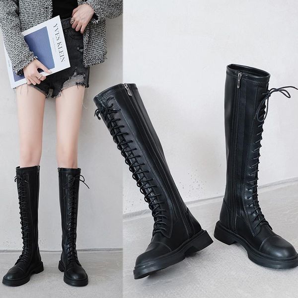 

boots shoes winter footwear thigh high heels high booties ladies boots-women round toe mid calf 2020, Black