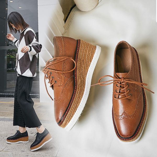 

2021 natural pumps brogues classic british sheepskin shoes fashion moccasins spring and autumn female bombs 51bv, Black