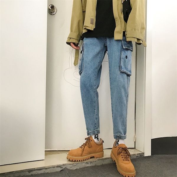 

iutmn pi shuai men's nine-point pants men's korean fashion brand loose straight dad jeans 2020 summer casual casual pants and jean, Blue