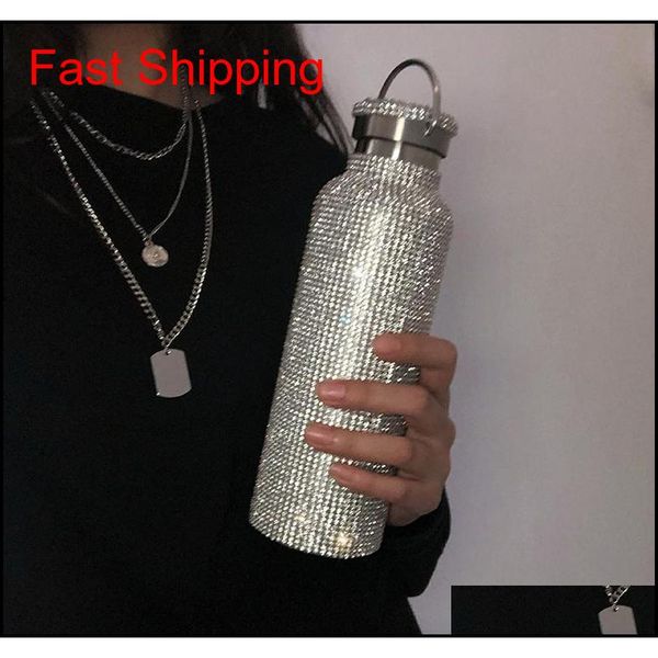 

sparkling high-end insulated bottle bling rhinestone stainless steel thermal bottle diamond thermo silver water bottle qyljyg bdebaby