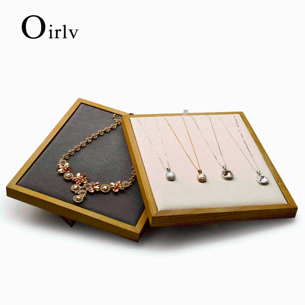 

fanxi jewelry display tray wood necklace pendant tray holder with microfiber jewelry organizer cream white, Pink;blue