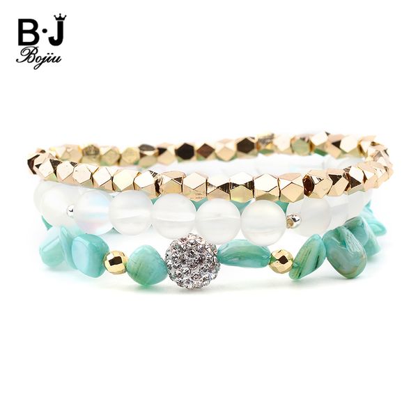 

bojiu 3 pcs/set multilayer women bracelets natural irregular stretch shell gold-color copper labradorite bracelet lady bcset242, Black