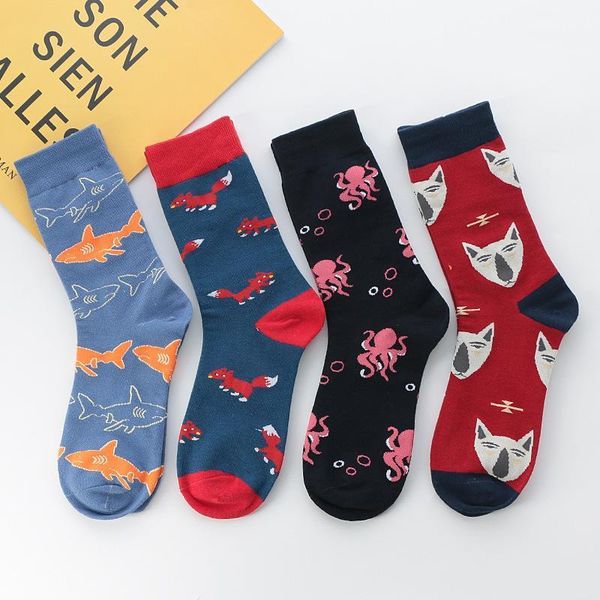 

new cartoon pattern college style long tube men and women couples cotton personality trendy socks1, Black