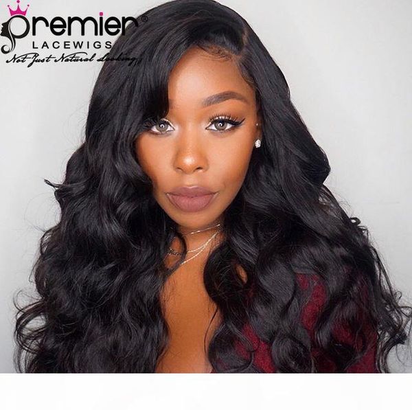 

premier 360 полный шнурка человеческих волос парики бразильская богородица волна волос pre-щипковые natural hairline deep кружева часть чело, Black;brown