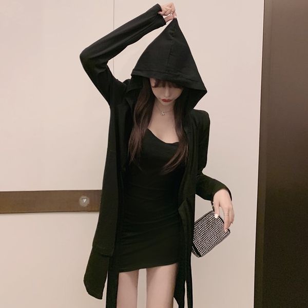 

autumn 2020 new long sleeve hooded cardigan coat + hip strap skirt 2-piece fashion suit for women