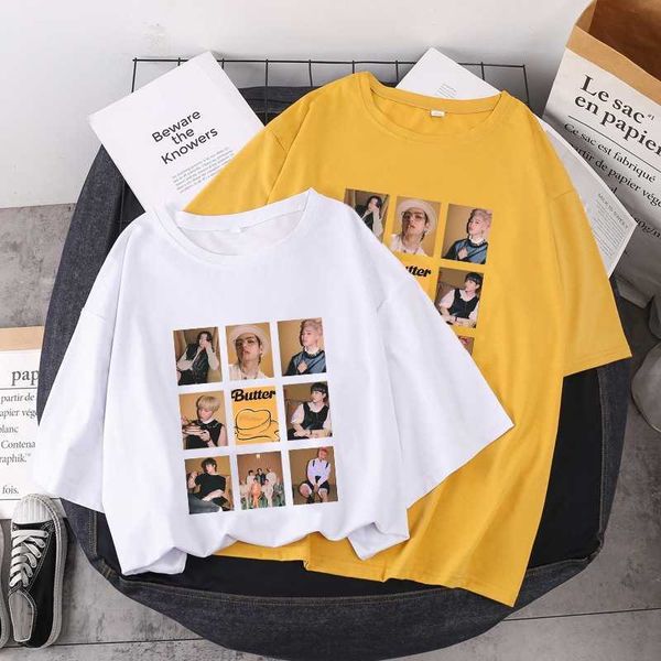 

new album t-shirt women's korean kpopt t-shirt, Tan;black