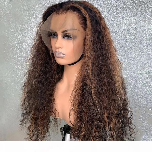 

maylaysia curly highlight 13x4 lace front human hair wigs for black women 150density pre plucked for women, Black;brown