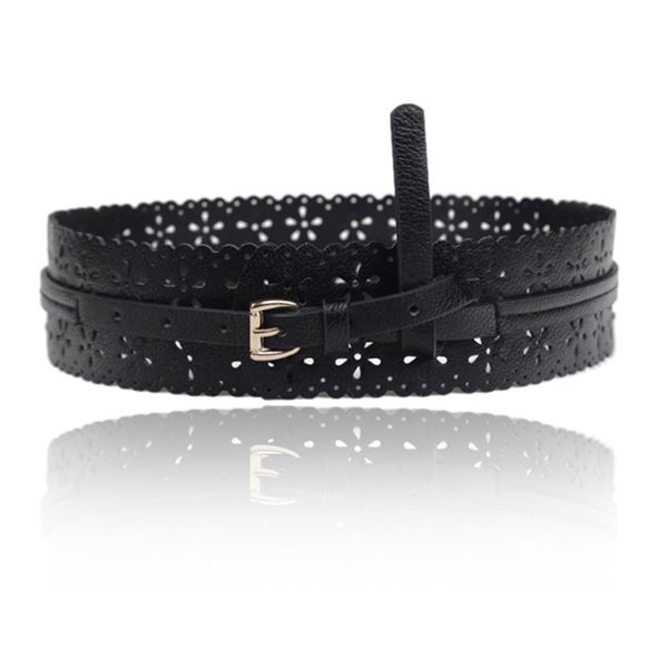 

womens fashion women belt pu leather lady hollow flower wide waist wide waistband bind belts dress adornment, Black;brown