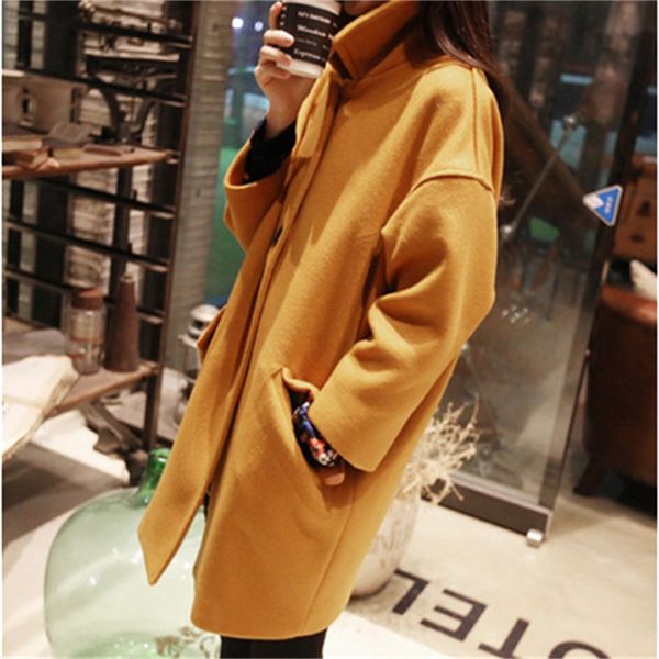 

fashion new autumn and winter lapel tweed long wool women's coat, Black