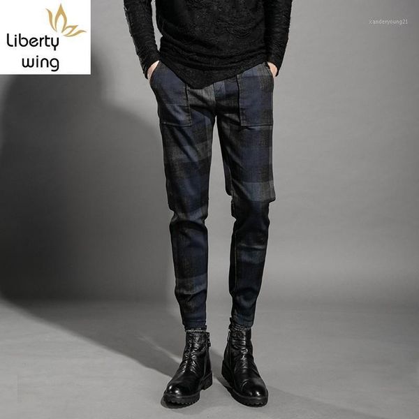 

men's pants fashion mens cotton plaid jogging spring autumn drawstring waist pencil male casual hip hop long trousers streetwear1, Black