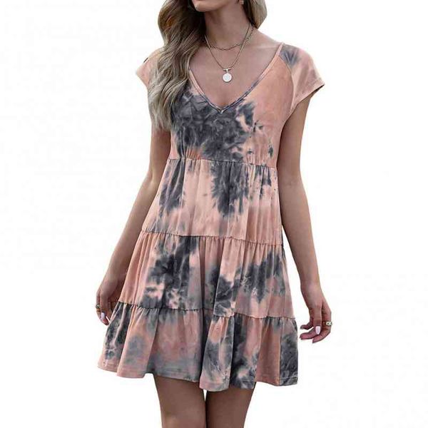 

summer women floral short sleeve dress holiday beach shirt dress ladies print plus size casual colorful tie-dye, Black;gray