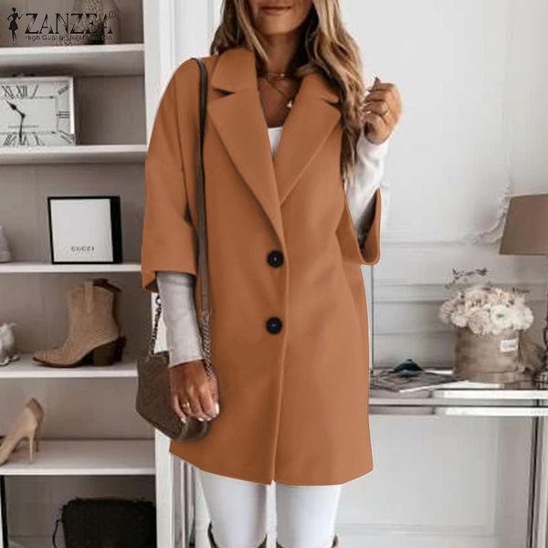 

women's jackets zanzea womens 2021 female elegant long outwear spring lapel coats button up casual solid half sleeve coat oversize 5xl, Black;brown