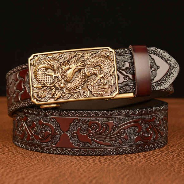 

belts dragon bead spitting automatic buckle men's real cow leather personalized carved leisure trouser, Black;brown