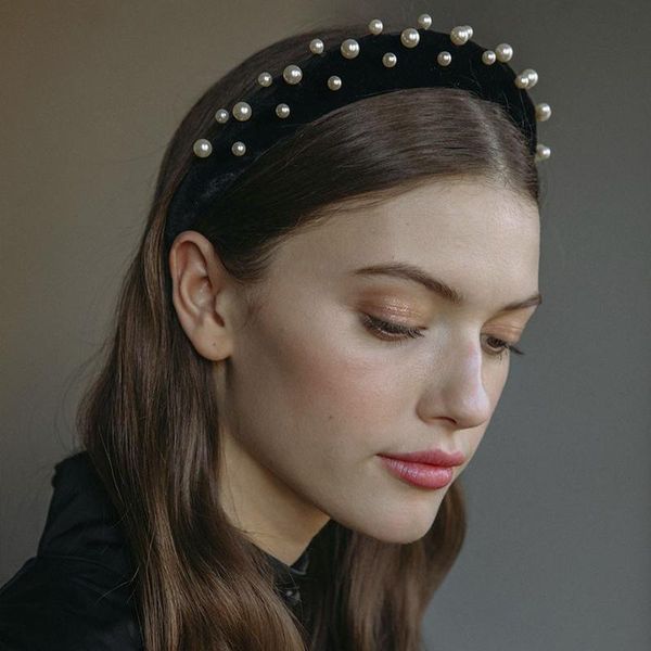 

wholesale jujia women velvet headbands pearl hair accessories hair band fashion headwear head band bezel rims for female, Golden;silver
