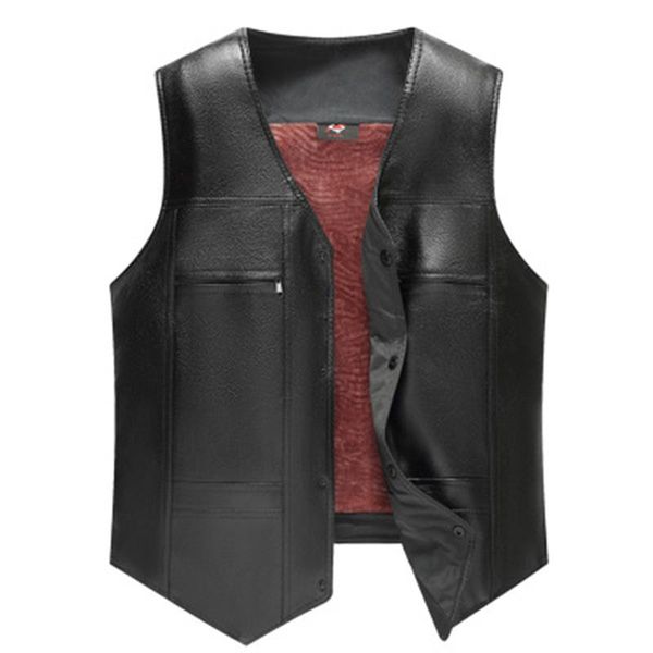 

men pu leather fleece vest autumn winter middle-aged fashion men's loaded fleece vest coat large size, Black;white
