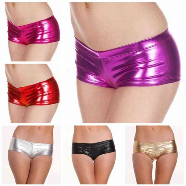 

lady night club party low waist punk capris women golden silver short imitation leather fitness mini shorts, White;black