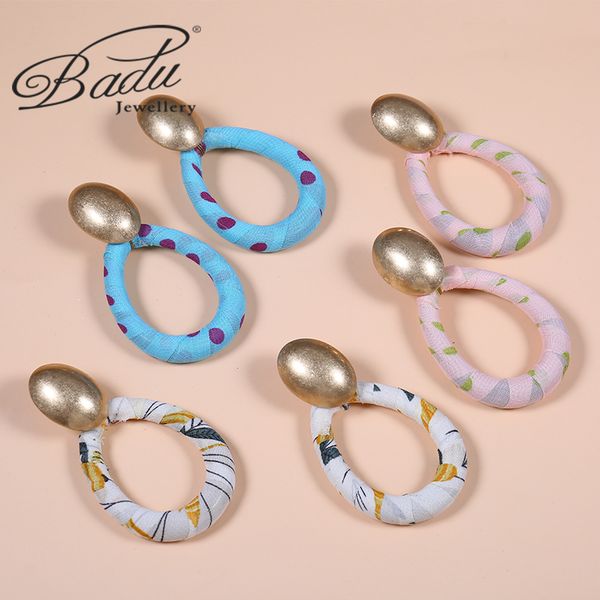 

badu new drop shaped pendant metal linen wrapped jewelry oval colored earrings retro precious gift for girlfriend, Silver