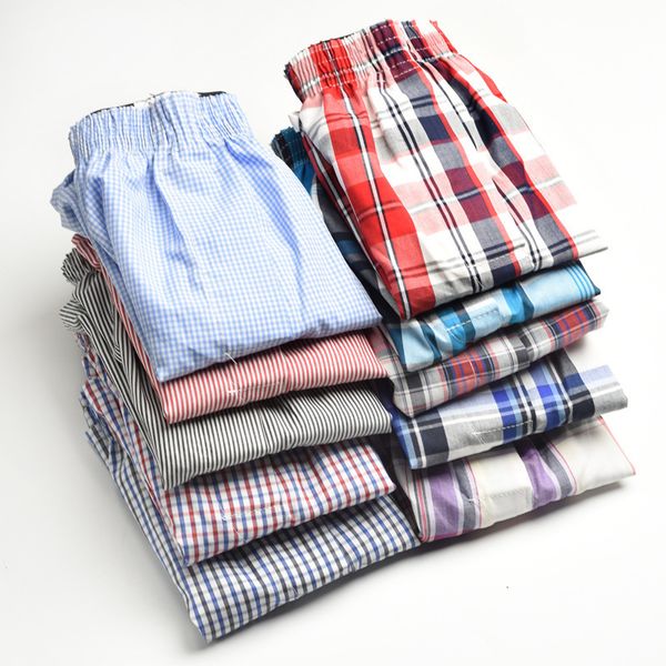 

10pcs/lot 6xl male underwear plaid men boxers cotton loose woven boxer comfortable family underpants man home panties shorts