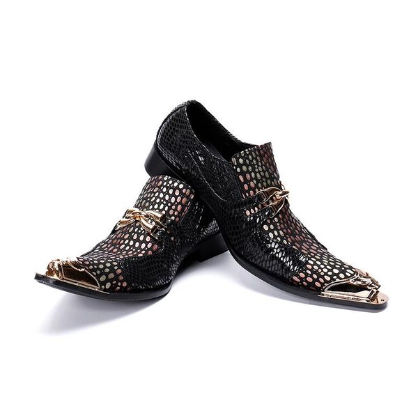 

printing dot mens fashion party shoes slip on comfort geniune leather pointet-toe formal dress gold toe oxford, Black