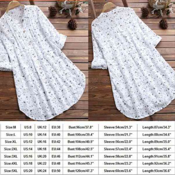 

plus size boho women long sleeve kaftan baggy blouse floral long shirt casual tunic, White
