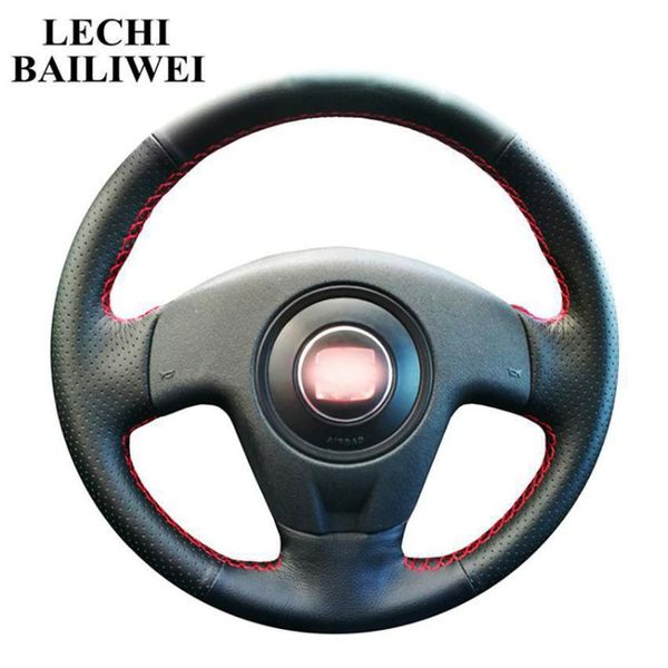 

black artificial leather steering wheel cover hand-stitched car steering wheel cover for ibiza 2004 2006