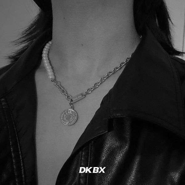 

dkbx сталь круглая сплайсинга карта акриловой жемчужные леса ключицы цепи street мужчин и женщин моды прохладно ожерелье, Silver