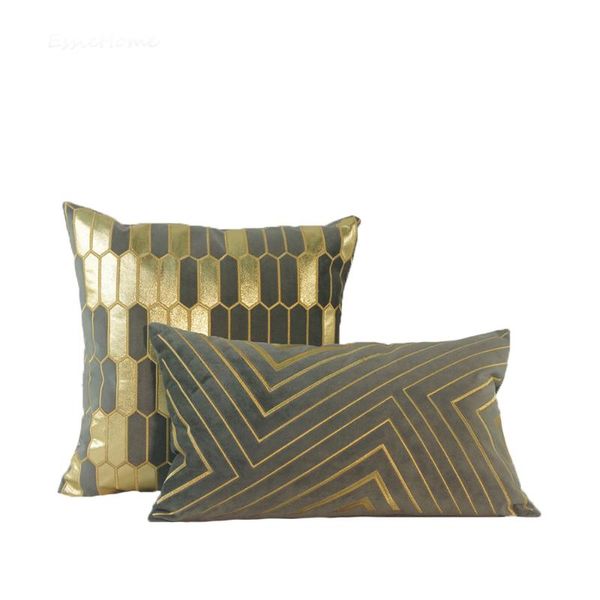 

geometric gray grey gold emboridery velvet cushion cover pillow case throw