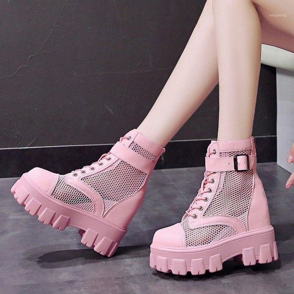 

boots rimocy 2021 autumn womens breathable mesh platform fashion height increasing ankle woman thick bottom casual shoes1, Black