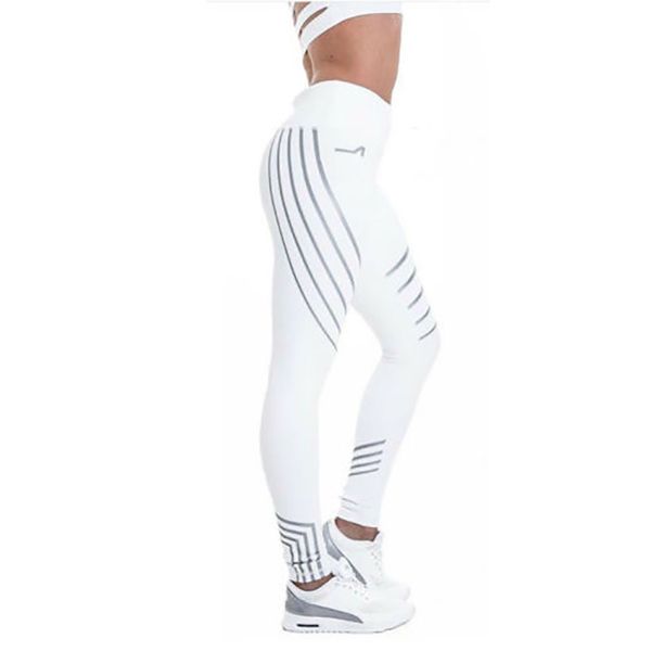 Mulheres Sólida Fitness Ginásio Legging Impressão Listrada Perneiras Esporte Atividade Elástica Calças de Yoga Feminino Push Up Running Tights 201203