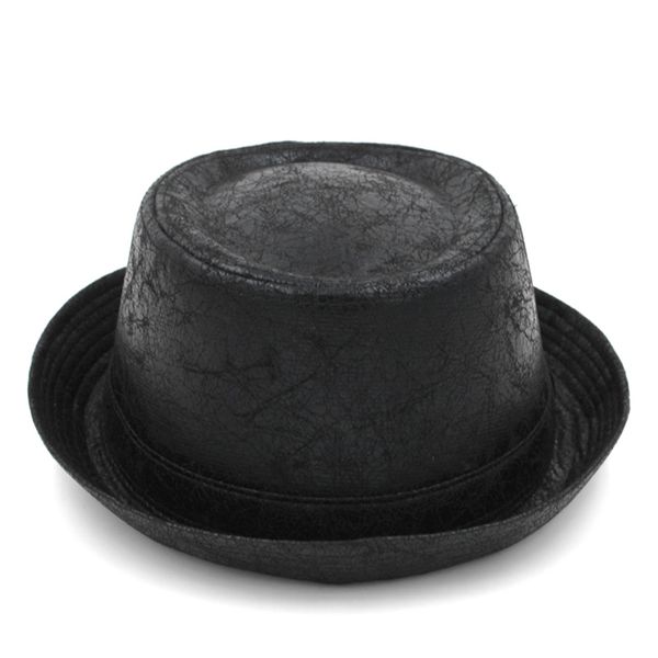

vintage men faux leather pork pie hat classics gentleman flat fedora cap boater sailor hat, Blue;gray