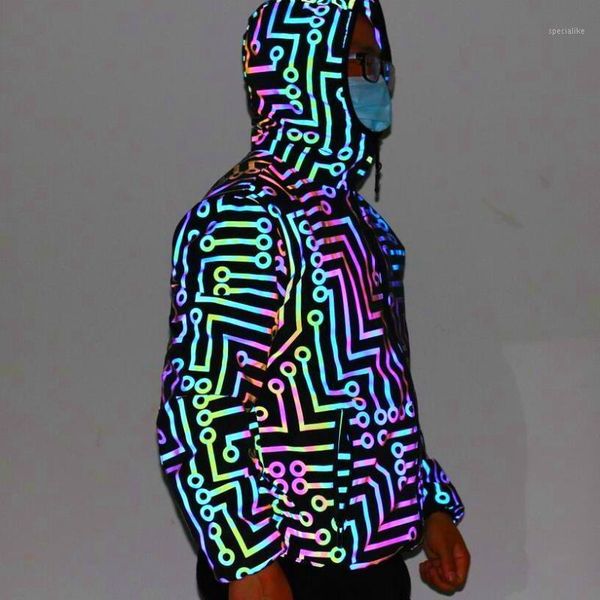 

men autumn winter geometric colorful reflective jackets and coats women harajuku hip hop punk windbreaker chaquetas hombre1, Black;brown