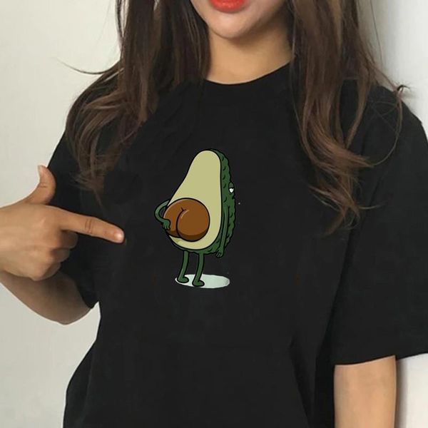 

female funny avocado cartoon t shirt women casual black short sleeve tee girl 90s girl power clothing drop ship ready stock, White