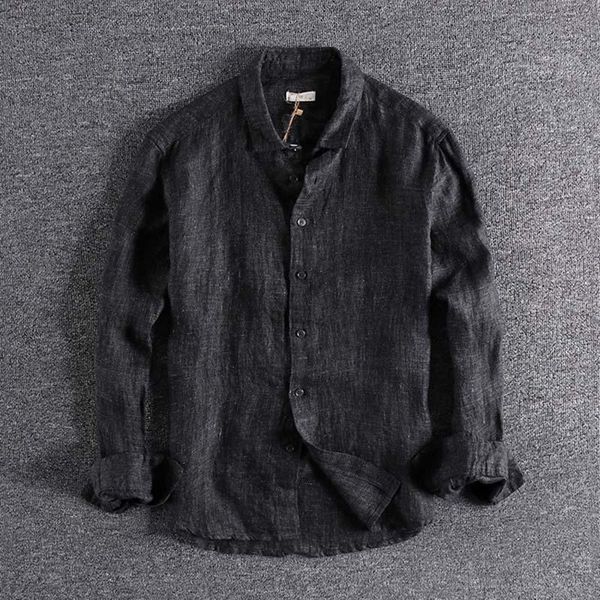 

men's casual shirts 2021 arrival autumn color woven linen solid blouse long sleeve for promotion cool causal man xl, White;black