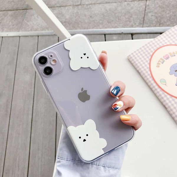 

little white bear 12mini 11pro max x xr se2 / 6s mobile phone case vip 7p female 8plus transparent xs silicone ins cartoon cute