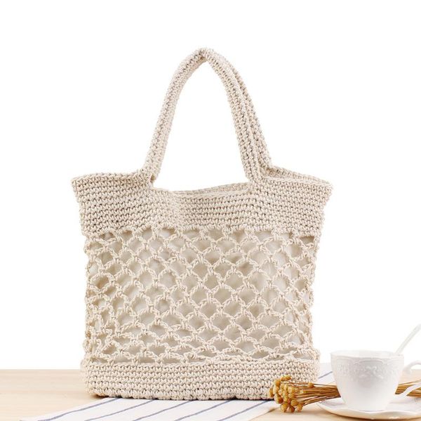 

new solid color cotton thread hand crocheted bag tide female forest portable holiday beach straw bag purses and handbags