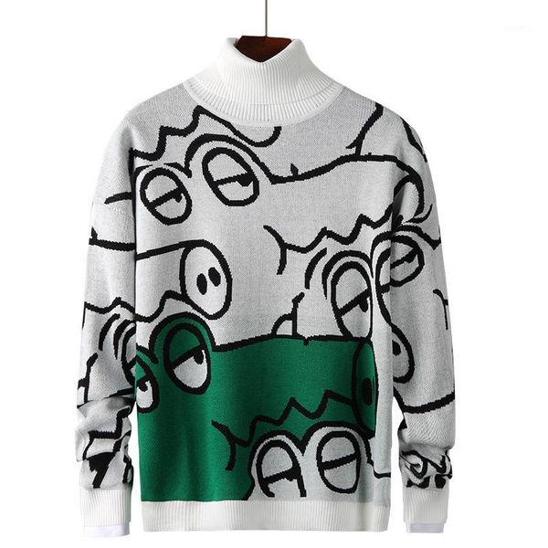 

men's slim sweaters autumn winter hip hop cute cartoon pullovers coat 2020 knitted o-neck sweaters men clothing streetwear 1, White;black