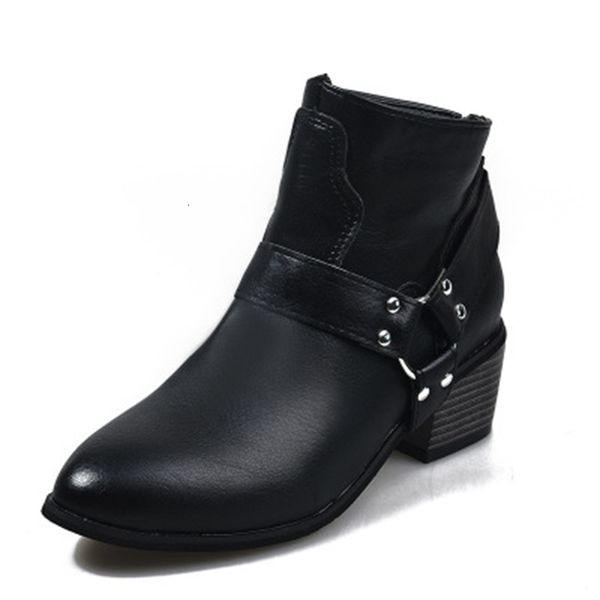 

2021 new bloc high heels zapatos mujer retro winter shoes women plus size western leather boots gjse, Black