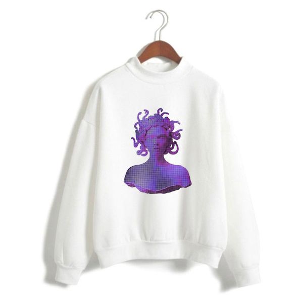 

2020 new vaporwave electronic dance music 2d print women/men clothes turtlenecks long sleeve high collar sweatshirt, Black